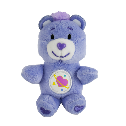 A tiny purple Day Dream Care Bear toy plush