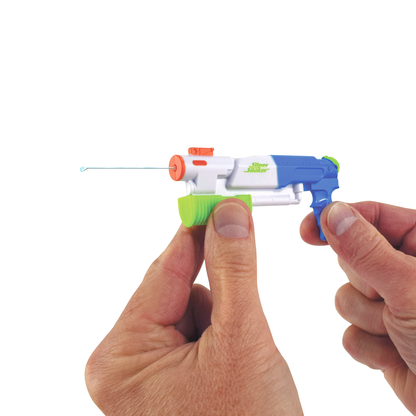 Two hands holding a World's Smallest Nerf Super Soaker Scatter Blast