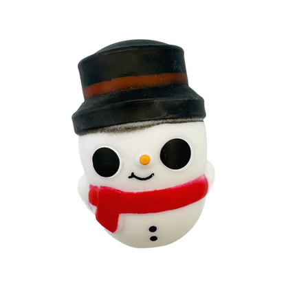 A holiday themed snowman stretchy squishy fidget toy