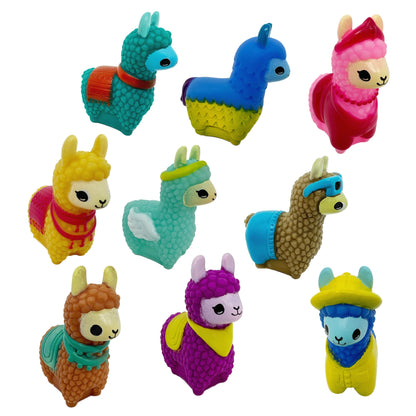 Many colorful toy llamas. 