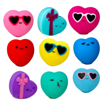 A collection of Valentine's Day cute gift heart shaped bath toys in colorful rainbow of colors