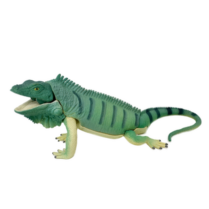 A green iguana playable lizard toy with a movable tail and mouth