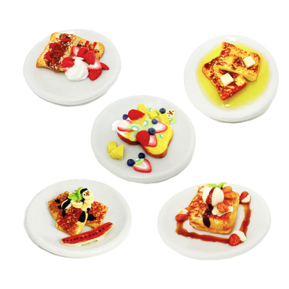 5 unique and tiny pretend French toast on ceramic plates make a stunning handmade gacha.