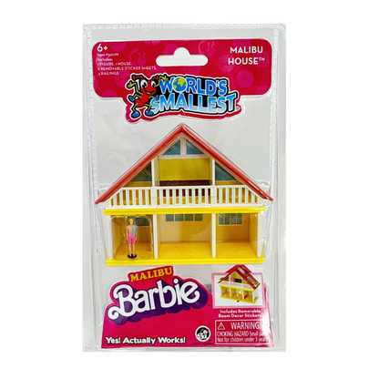 A Kenenough micro sized Malibu Ken Doll and the World's Smallest Malibu Barbie Dream House.