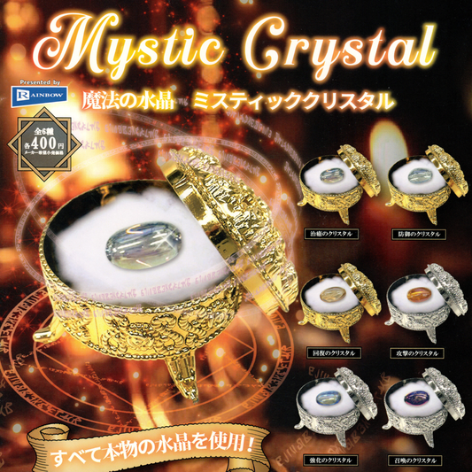 Six mystic crystal beads to collect in either a golden or a silver colored box.