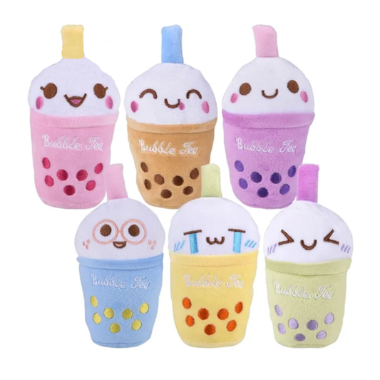 6 designs of kawaii bubble tea plush with cute faces