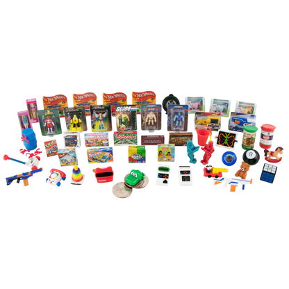 A group shot of the dozens of collectible micro toys available in this series.