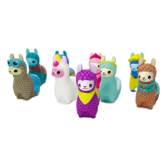Many colorful toy llamas. 