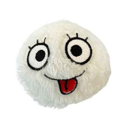 A silly faced snowball plush toy.