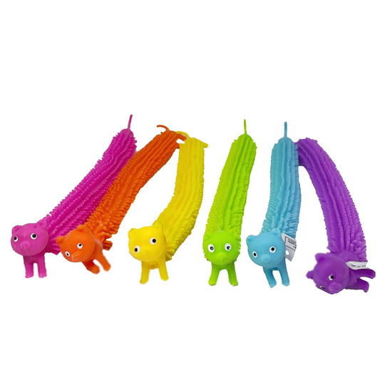 Six dog themed colorful stretchy string fidget toys.