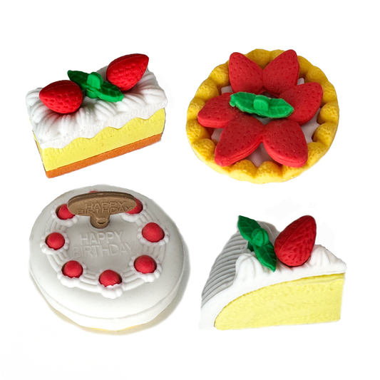 A collection of dessert themed puzzle erasers.